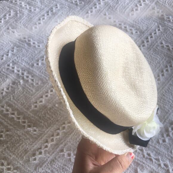 Vintage Straw Panama Hat with Flowers Union Made USA Cottagecore Garden - Picture 4 of 11